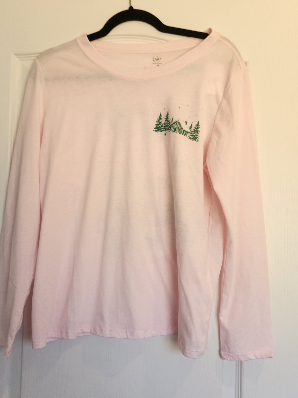Cato Light Pink Long-Sleeve Tee with Green Cabin Graphic M BNWT